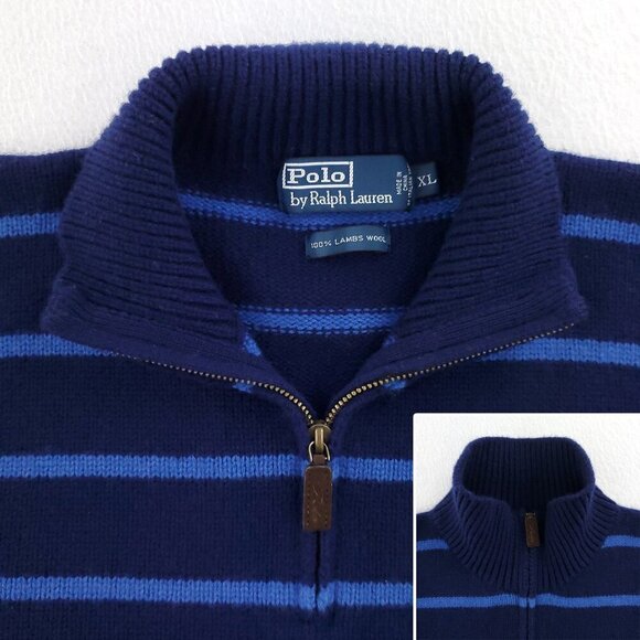 Polo Ralph Lauren Vintage Sweater 100% Lambs Wool Italian 1/4 Zip Men's XL - Picture 5 of 11
